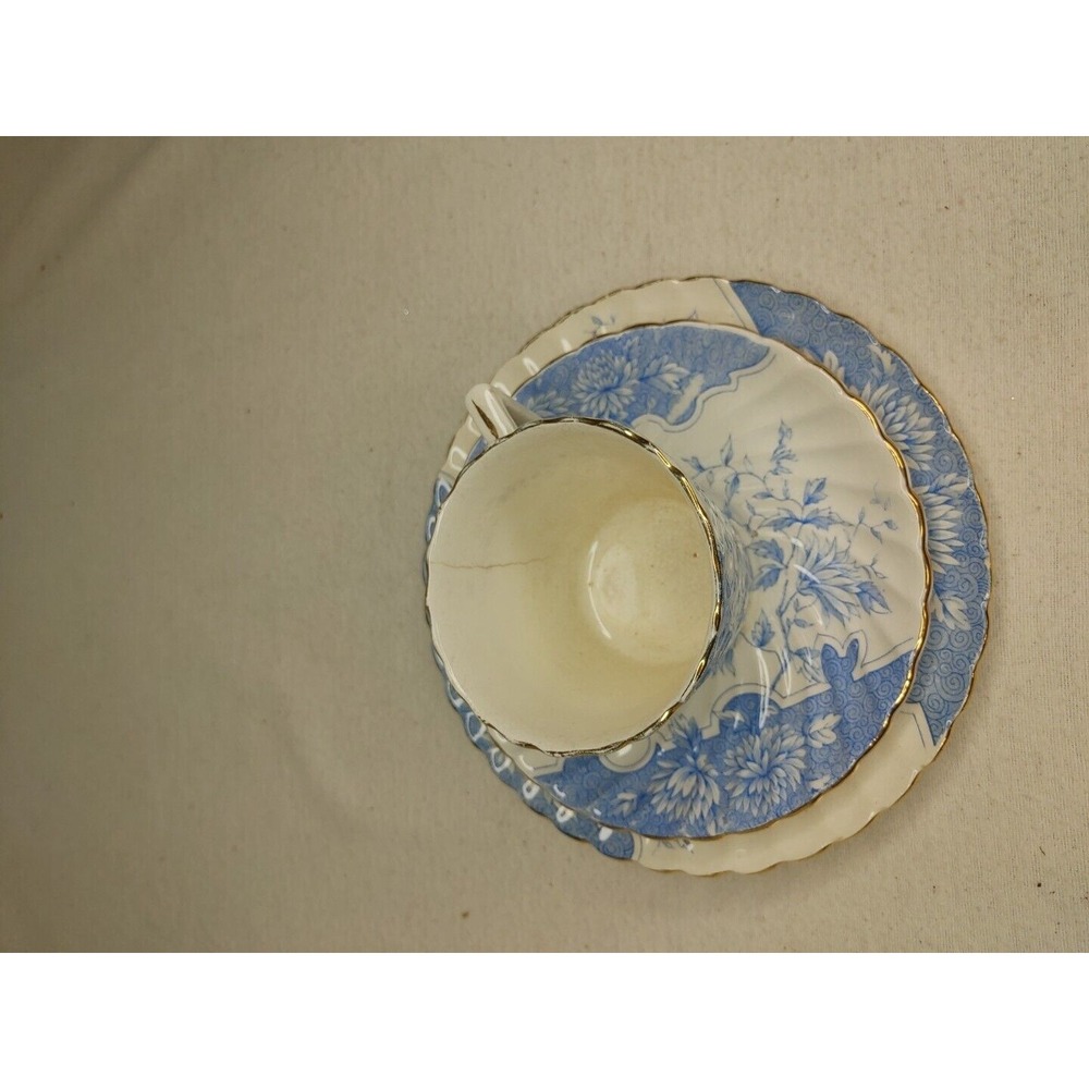 Antique Burgess &‎ Leigh Burslem Cup, Saucer & Plate, 1906-12, Blue Floral Swirl - Picture 8 of 9